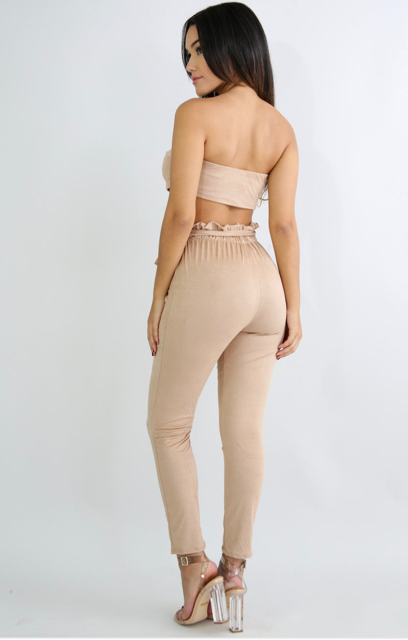 Tina High Waisted Suede Pants Set - Desired Clothing 