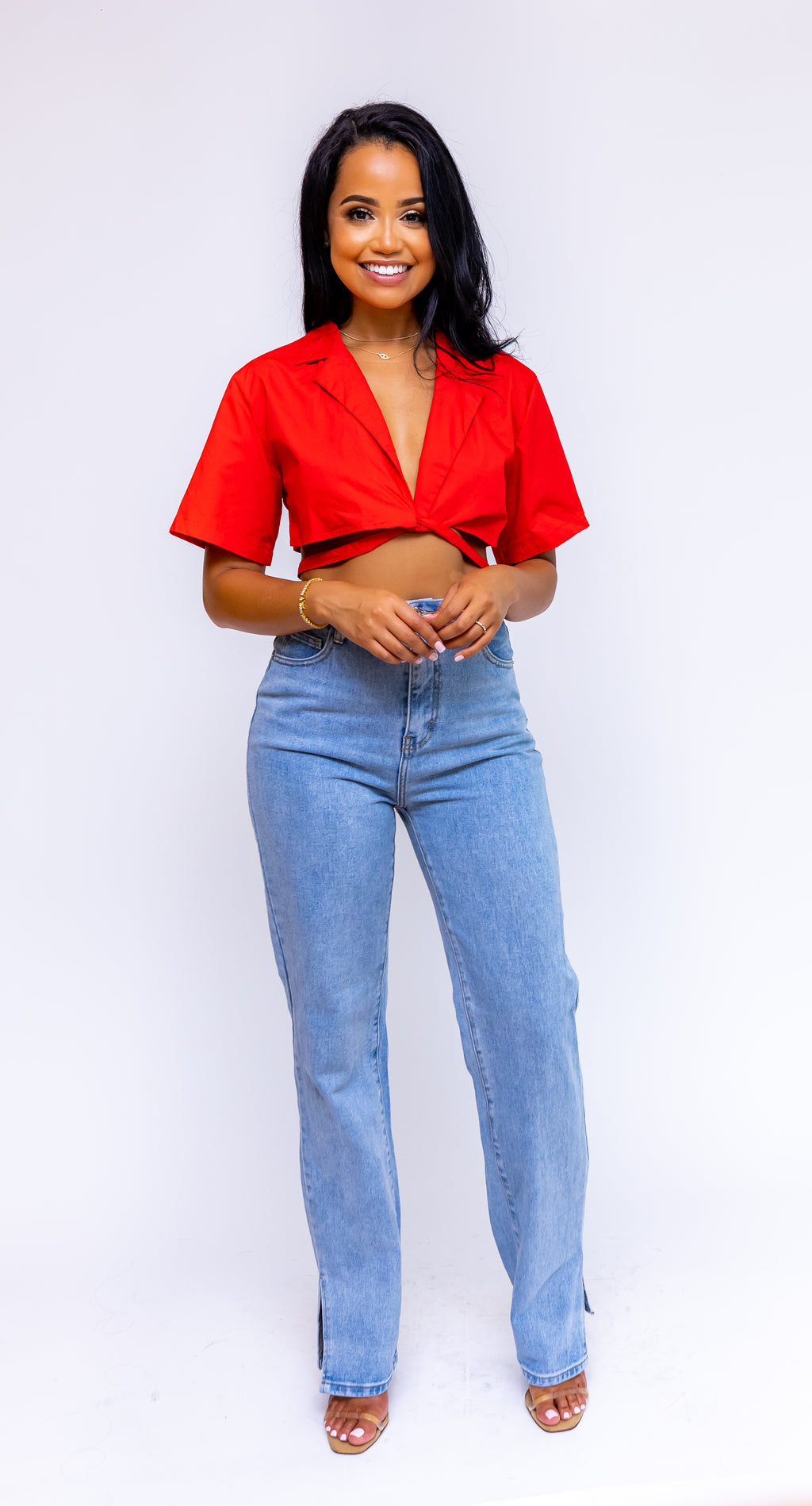 Give It A Tie Collar Crop Blouse