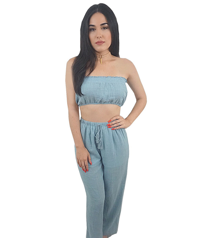Roxy Blue Strapless Pants Set - Desired Clothing 