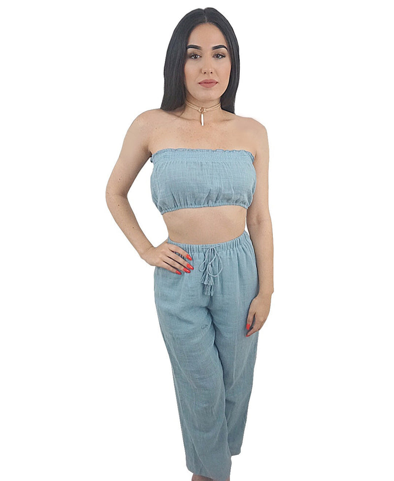 Roxy Blue Strapless Pants Set - Desired Clothing 