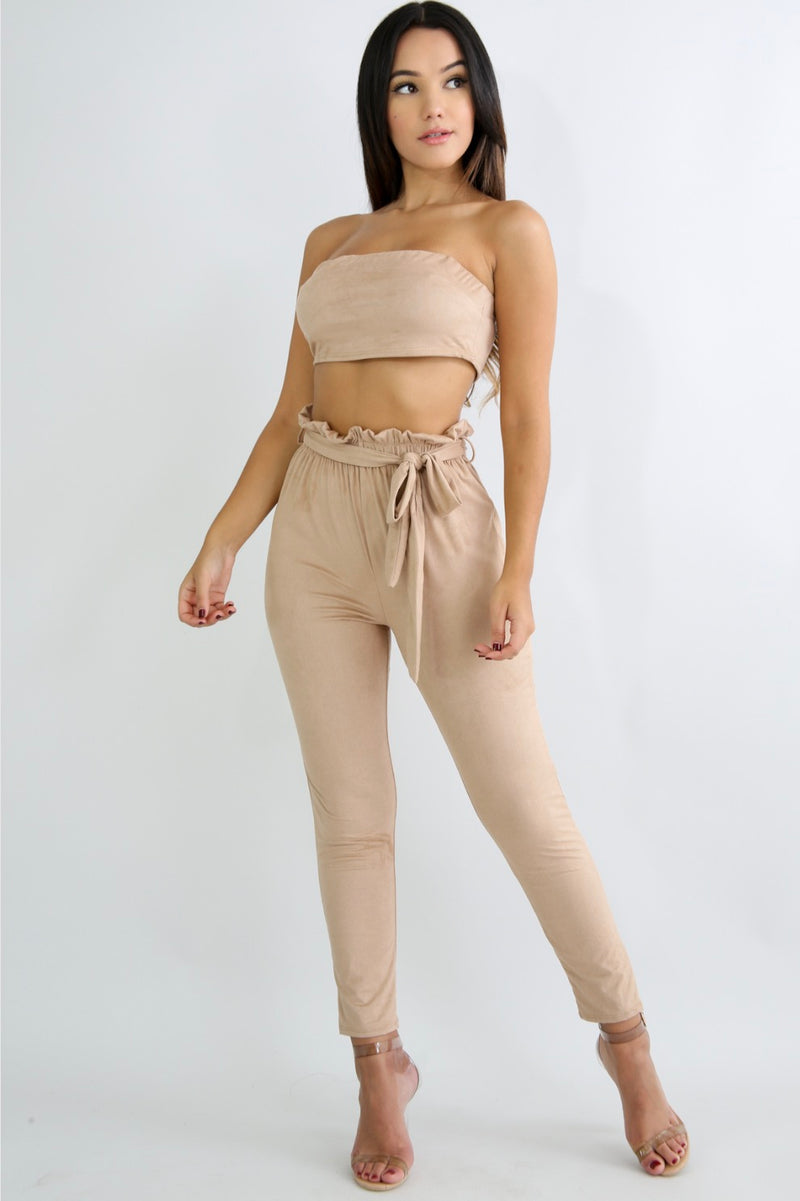 Tina High Waisted Suede Pants Set - Desired Clothing 